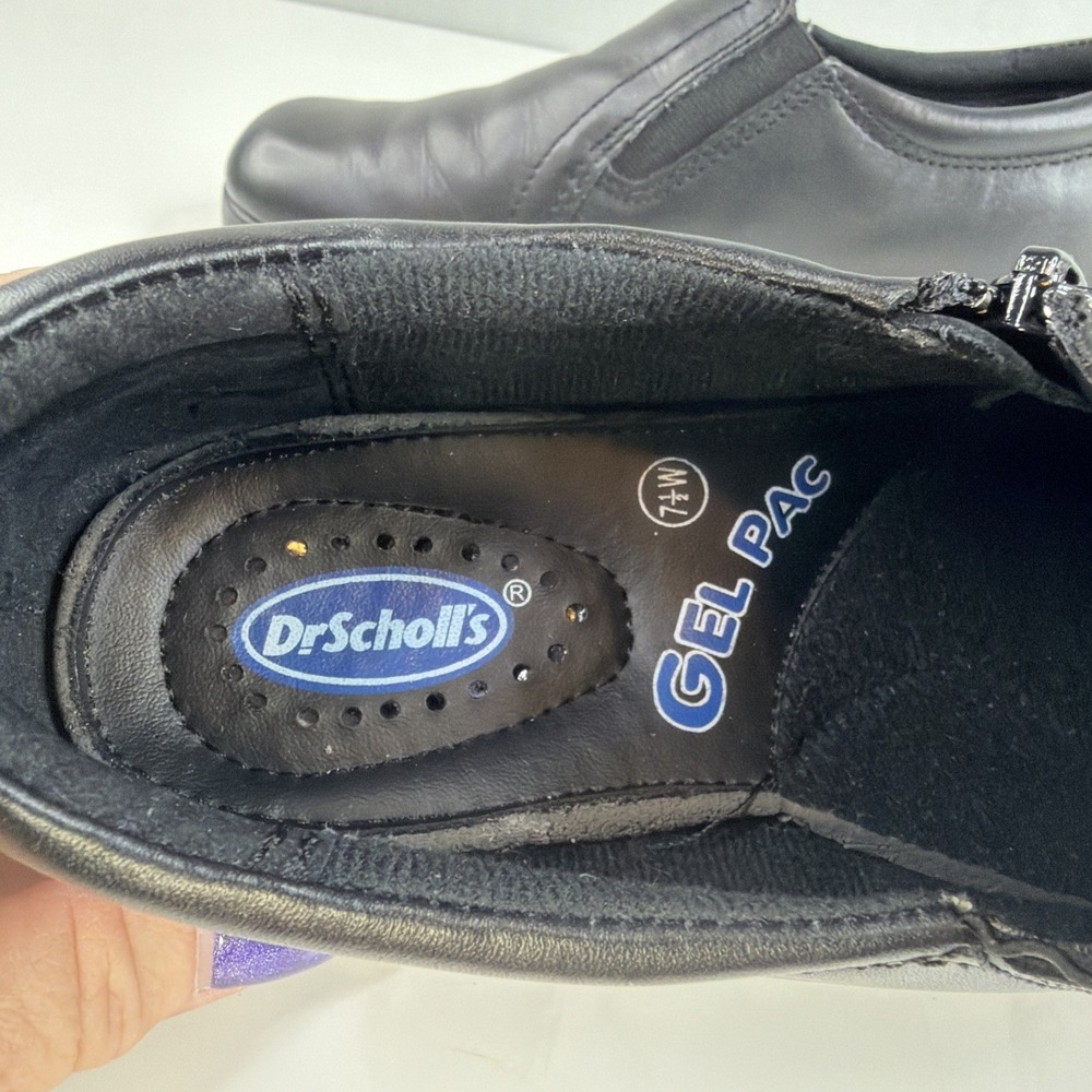 Dr Scholls Womens 7.5 M Black Leather Gel Pac Slip On Work Shoes Zip Comfort - Picture 6 of 10